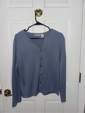 Light Slate Blue Button-Up Embroidered Cardigan